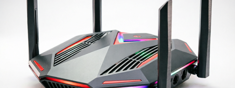 Close-up of modern WiFi router technology showing antennas and LED indicators, representing the advanced networking equipment recommended for Optimum internet